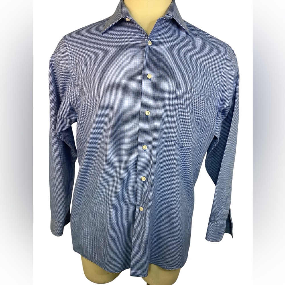 Van Heusen Broadcloth Blue Checkered Dress Shirt Men’s 16 1/2-34/35